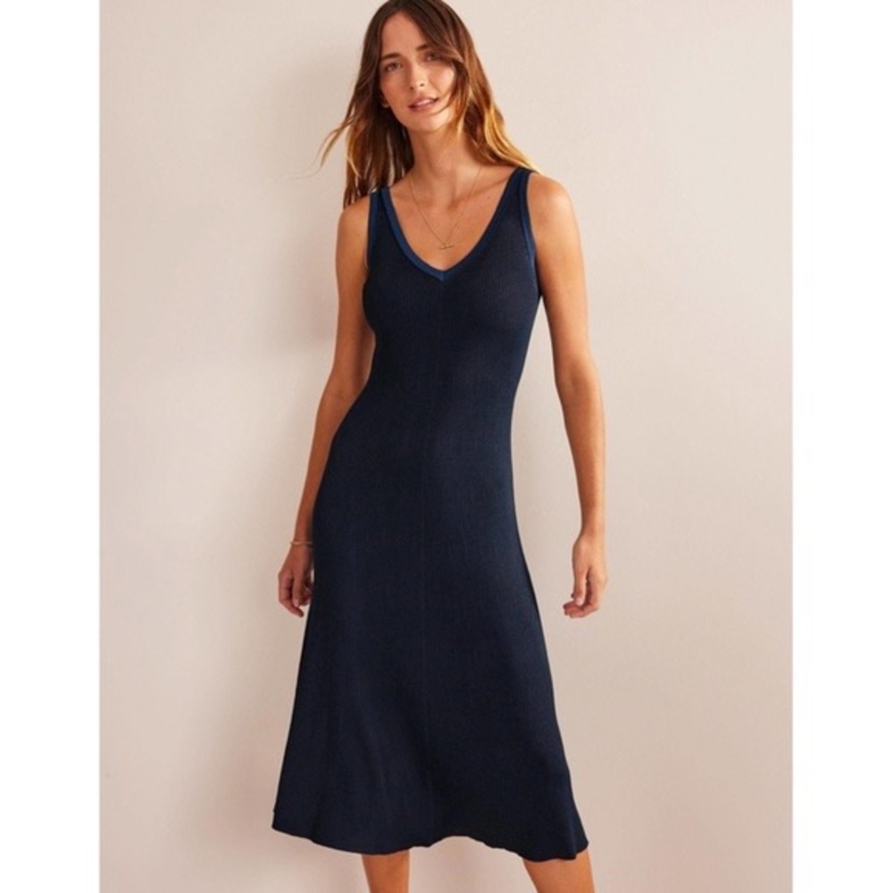 Boden V-Neck Knitted Midi Dress Navy 14